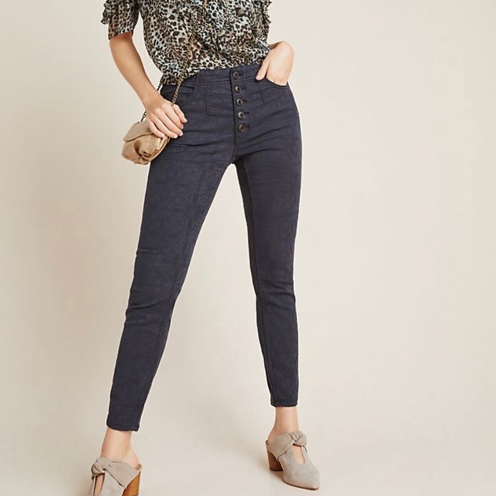 Anthropologie Pilcro High Rise Jacquard Charcoal Skinny Jeans Size 25 NWT